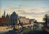 Haarlem Canvas Paintings - The Weigh-House and Crane on the Spaarne at Haarlem